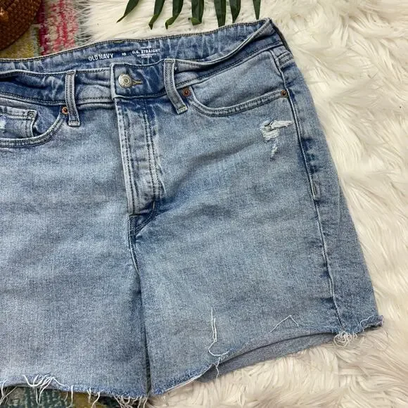 Old Navy High Waist Distressed OG Straight High Rise Denim Jean Shorts 10 - Picture 4 of 5